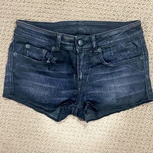 R13 Dark Wash Distressed Jean Shorts